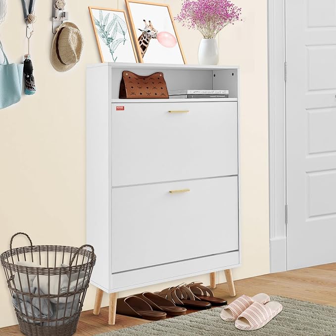 VEVOR Shoe Storage Cabinet for Entryway, 31.5" D x 9.4" W x 47.3" H, White - Image 2