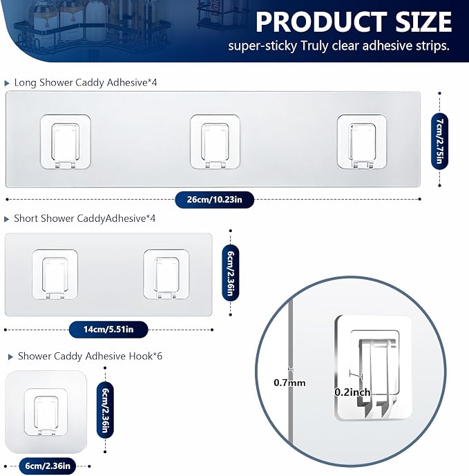 14 Pack Shower Caddy Adhesive Replacement, Strong Adhesive Hooks, Waterproof Shower Adhesive Strips, No Drilling, for Bathroom Storage Shelves and Kitchen Racks - Image 5