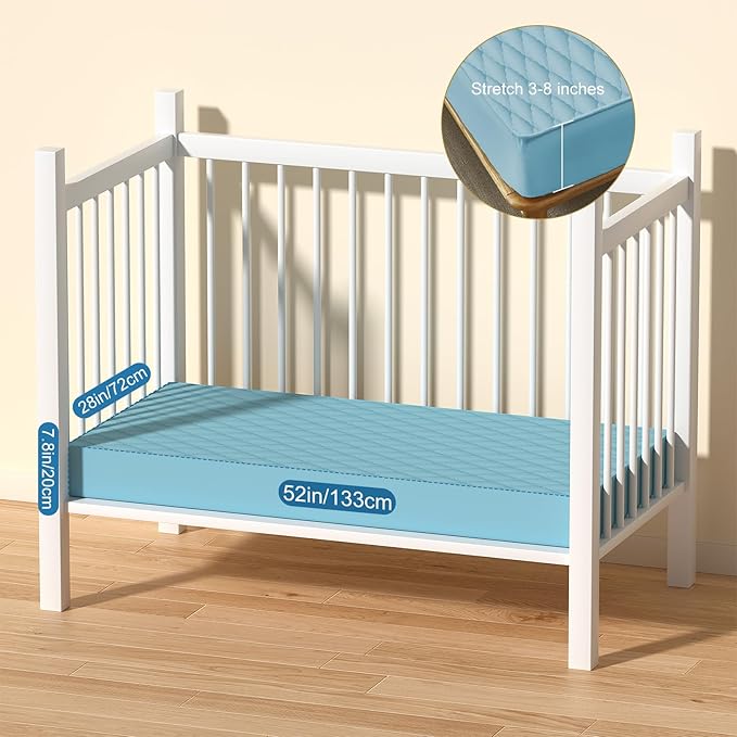 2Pack Waterproof Crib Mattress Protector,Cotton 52X28 Fitted Crib Sheets Crib Mattress Protector Sheets,Soft Toddler Bed Sheets,Washable Infant Fitted Baby Bed Sheets (Blue, 52X28inch)