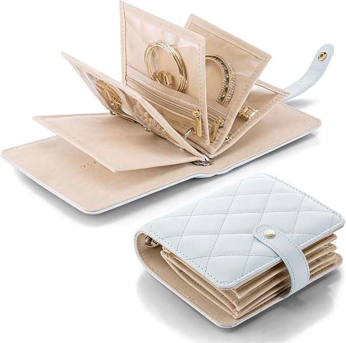 VLANDO Travel Jewelry Case,Portable Jewelry Organizer Box with Clear Zipper Velvet Jewelry Pouch,Gifts for Traveler Women Girls-Baby Blue by VLANDO
