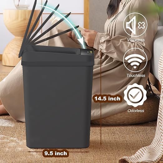 Yatmung 4 Gallons Bathroom Trash Can Automatic Touchless - 15.5 Liters Smart Trash Can Motion Sensor - Narrow, Plastic - Slim Electric Trash Bin - Skinny Garbage Can with Lid (Matte Black) - Image 5