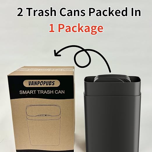 Vanpopubs 2 Pack 2.7 Gal Bathroom Trash Can with Lid, Automatic Trash Can Small Smart Garbage Can Touchless, Slim Motion Sensor Waterproof Plastic Trash Bins for Bedroom Office Kitchen Toilet Black - Image 7
