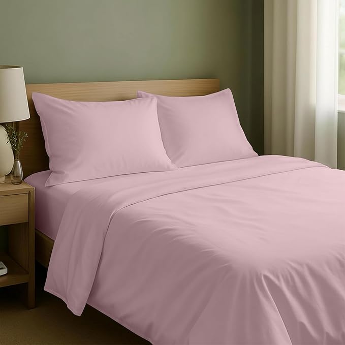 California Design Den Full Size Sheets Set - Natural 100% Cotton Bed Sheets Full Size Bed with Deep Pockets, Soft Sateen Weave, Durable Set (Pink)