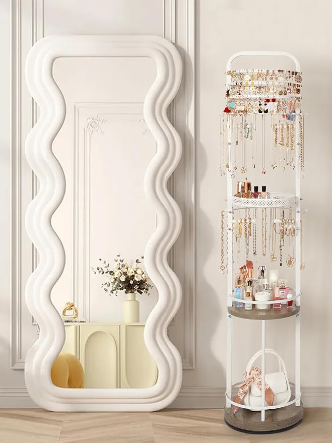 Jewelry Holder Organizer, Floor Jewelry Organizer with Earring Organizer Necklace Holder, Rotating Jewelry Stand Necklace Display Earring Storage, Large Hanging Jewelry Tree for Jewlery Bracelet Ring - Image 7