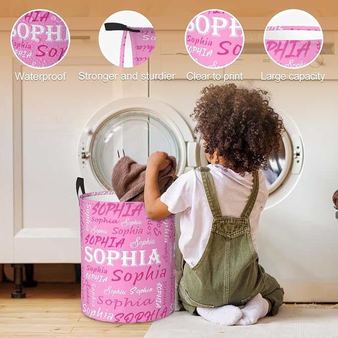 Custom Name Laundry Hamper, Personalized Laundry Basket with Name for Baby Boys Girls, Customized Collapsible Dirty Clothes Hamper Storage with Handles for Bedroom Bathroom Dorm Room Decor - Image 4