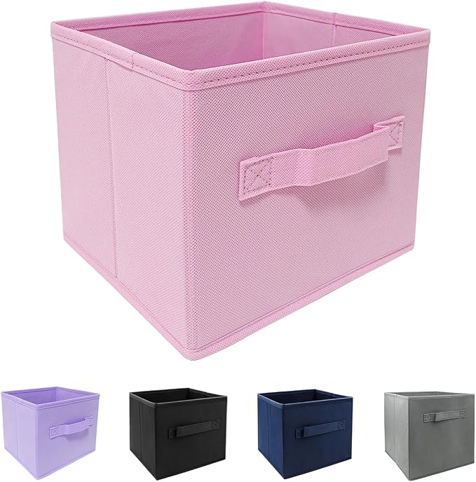 EBIGIC Collapsible fabric Storage bins,cube storage organizer 10.5 * 10.5 * 11 inch,For home and office Collapsible Closet Shelf Organizers, Drawer Organizers(Pink) by EBIGIC