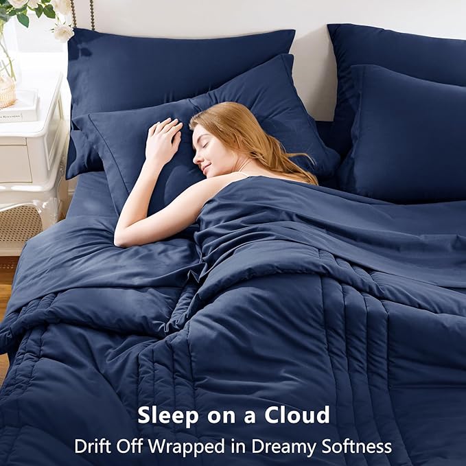 CozyLux Twin Comforter Set - 5 Pieces Bed in a Bag Navy Blue Comforter Set with Sheets Luxury Bed Set All Seasons, Soft Bedding Set with Down Alternative Comforter, Sheets, Pillowcases