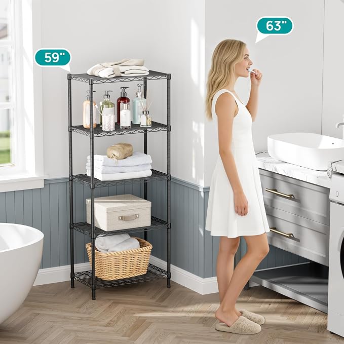 SINGAYE 5 Tier Storage Shelves Wire Shelving Unit Shelve Metal Kitchen Laundry Room Organization Home Pantry Closet Bathroom Organizers Garage Rack Estantes para Cocina 14" D x 24" W x 59.5" H Black - Image 7