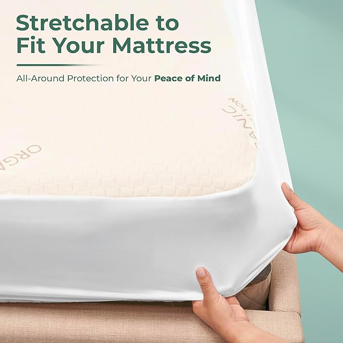 Memory Foam Mattress Protector – Organic Cotton with Eco-Friendly Greenshield Water Resistance – Kool-Flow Breathable Stretch Fabric – All USA Made – Best for Plush Beds – Full
