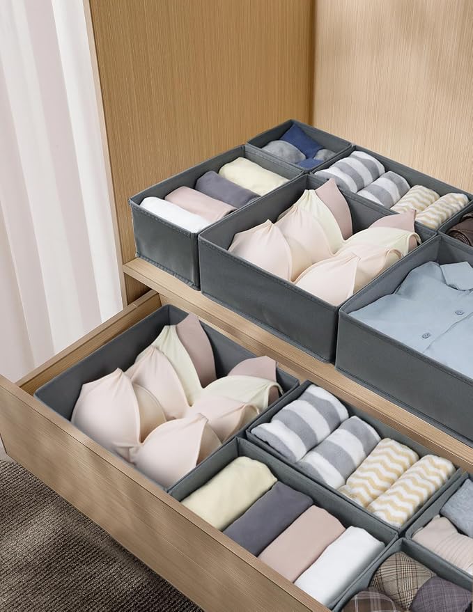 Fordonral 16 Pack Drawer Organizer Clothes, Foldable Fabric Dresser Organizer Closet Organizers and Storage Box for Underwear,Folded Clothes,Baby Clothing,Socks,Bra,Towels,Ties(Gray) - Image 5