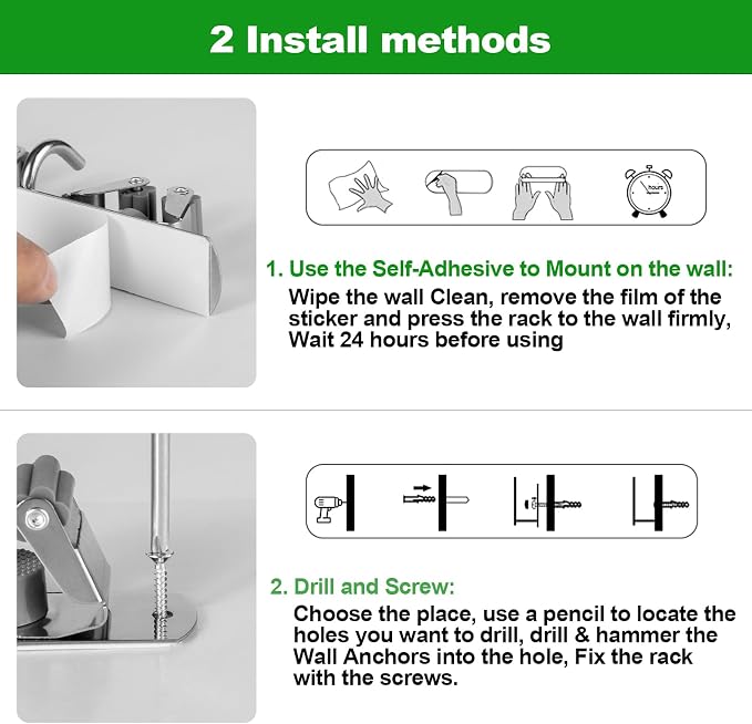 voze 3 Racks and 4 Hooks Mop and Broom Holder Wall Mount, Self Adhesive Heavy Duty Broom Organizer Storage Tool Racks for Kitchen Garden Laundry Garage - Image 7