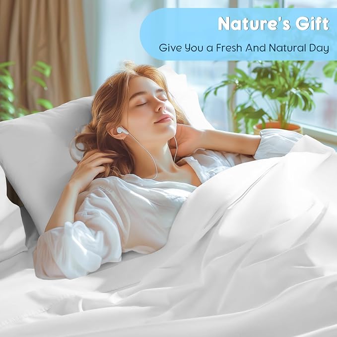 SONORO KATE 100% Egyptian Cotton Sheets Set - 1000 High Thread Count, Luxury 5-Star Hotel Sateen Bed Sheets, Soft, Breathable Long Staple Sheets, Fit up to 16" - 4 PC (White,Queen)