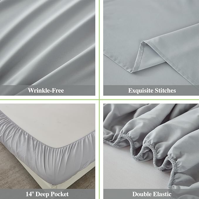ILAVANDE Queen Sheets Set 6 Piece,Hotel Luxury Super Soft 1800 Series Microfiber Queen Bed Sheets Set-Wrinkle Free & Breathable-14 Deep Pocket Sheets for Queen Size Bed(Queen,Light Grey)