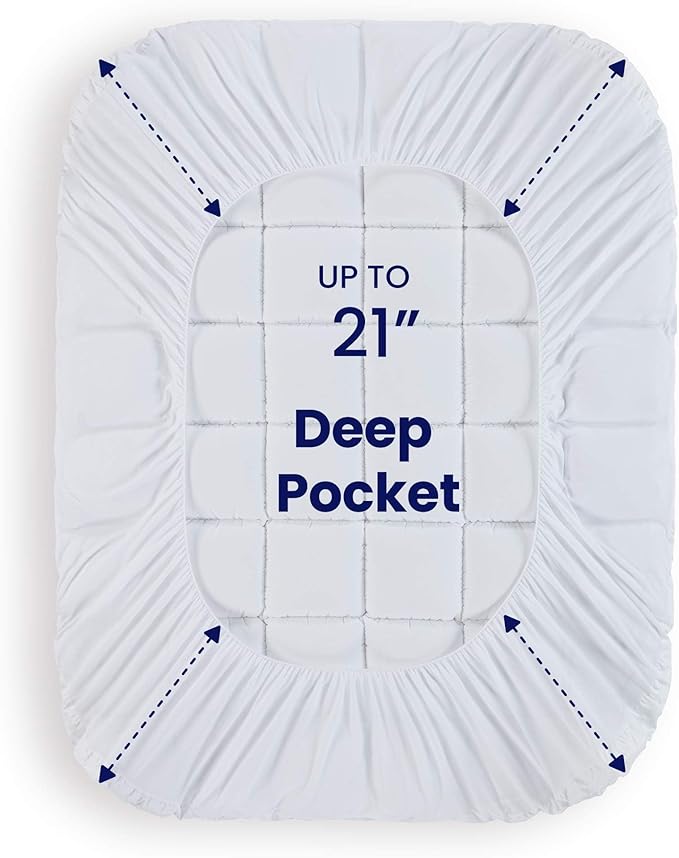 SLEEP ZONE Full Cotton Mattress Topper, Ultra Fluffy Soft Mattress Pad Pillowtop Cooling Mattress Cover Fits 8-21 inch Deep Pocket, White