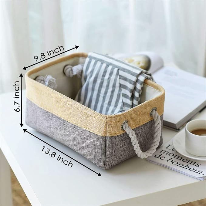 TheWarmHome Storage Bins for Organizing,Sturdy Storage Basket, Decorative Foldable Storage Baskets for Shelves Closet Toy (Gold&Grey Medium - 3 Pack 13.8L×9.8W×6.7H inch) - Image 2