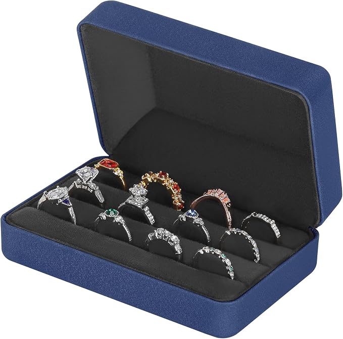 KUKUVR Velet Ring Storage Box - Multiple Rings, Travel Jewelry Case, 3 Slot Portable Ring Display Organizer (Blue) by Unknown