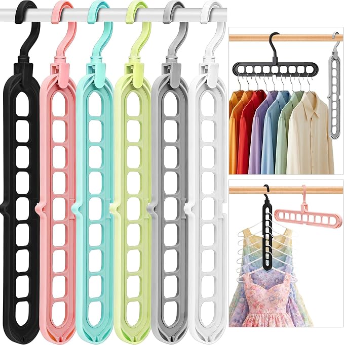 Closet Organizers and Storage,College Dorm Room Essentials,Pack of 6 Multifunctional Organizer Magic Space Saving Hangers with 9 Holes Storage Organization for Wardrobe Closet by HEYHOUSE