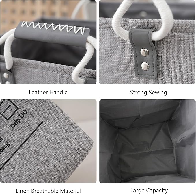 Small Laundry Basket, 50L Foldable Laundry Hamper Organizer with Handles, Fashion Portable Laundry Basket in Bedroom, Laundry Room, Closet, Bathroom, College Dorm (Beige) - Image 2