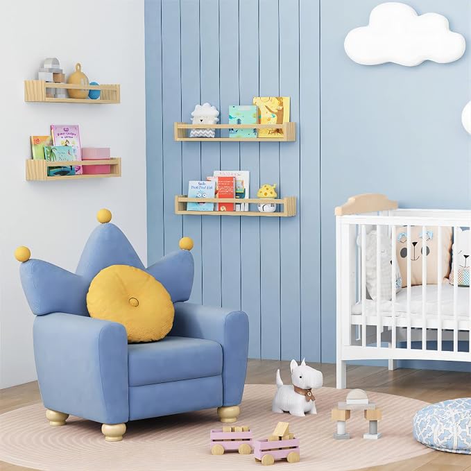Forbena Natural Wood Nursery Bookshelves for Wall, 24 Inches Long Floating Book Shelves, Wall Mounted Bookcase for Baby Teen Girl Boy Kids Room Bedroom, Playroom Organizer, Bathroom Decor (4-Pack) - Image 2