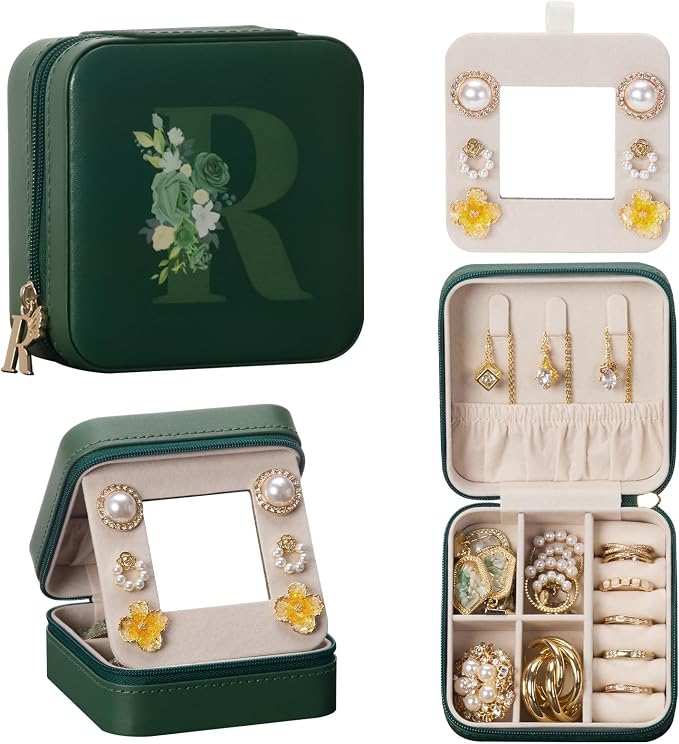 Enthralite Travel Jewelry Box for Gift: Traveling Jewelry Case for Girls Women - Mini Organizer for Necklaces Earrings Green R by Enthralite