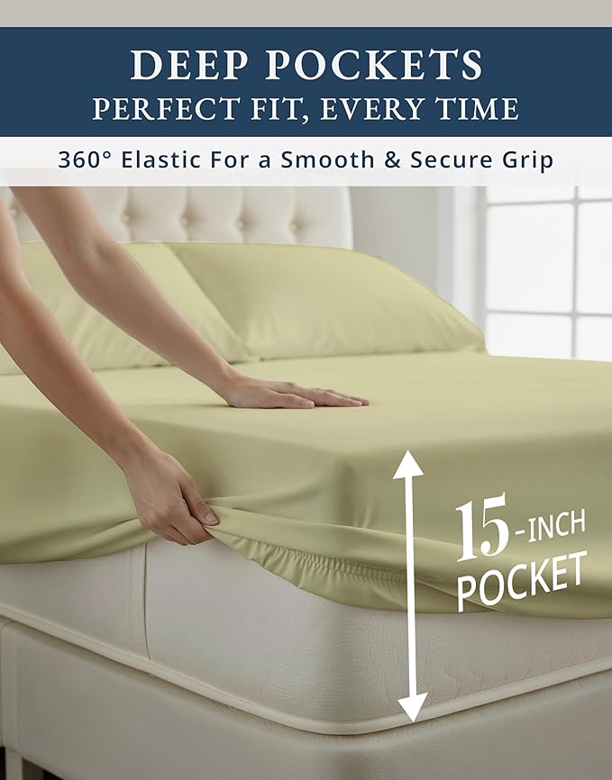 100% Egyptian Cotton Queen Bed Sheet Set – 4 Piece Queen Sheets Set, Breathable & Fade Resistant, Silky Sateen Weave for Winter Comfort, Ultra-Soft Hotel Luxury Bedding with 15" Deep Pocket - Seafoam