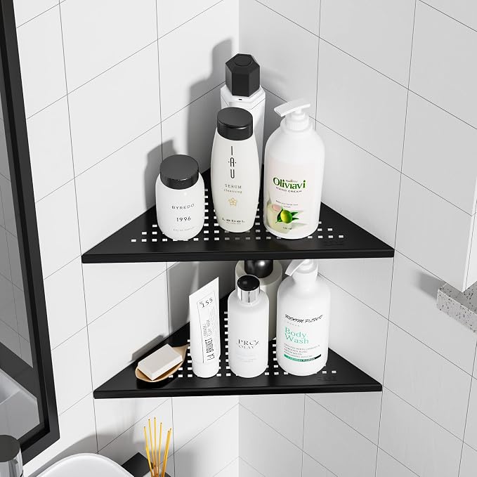 Qeke Corner Shower Shelves, 10” Recessed Tile Shower Shelf Matte Black, 304 Stainless Steel Grout in Corner Tile Bathroom Shelves, No Drilling, 2 Pack - Image 7