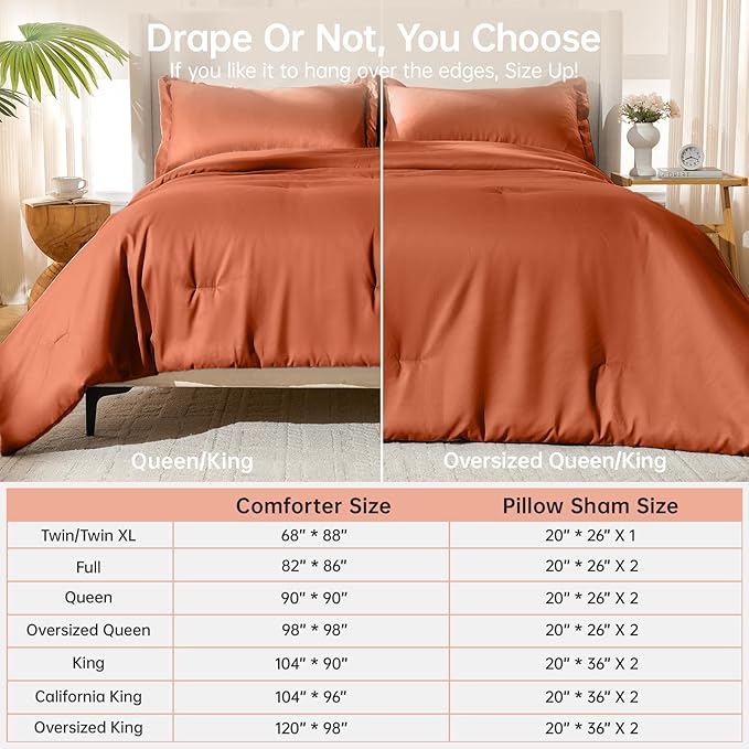 MUXHOMO Full Comforter Sets, All Season Ultra Soft Down Alternative Bedding - 3 Piece Lightweight Bed Set Includes 1 Comforter (82"x86") and 2 Pillow Shams (20"x26"), Burnt Orange