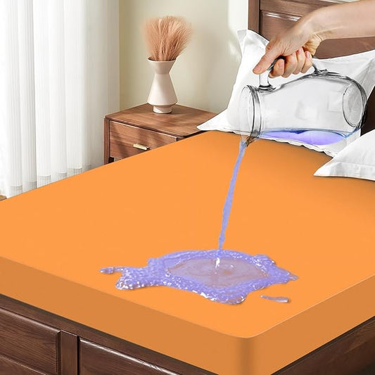 King Size Mattress Cover Protector, Breathable King Mattress Pad Cover with 6-18 Inches Deep Pocket, Waterproof Fitted Sheet for Pets Kids Adults, Machine Washable, Orange (76'' X 80'')