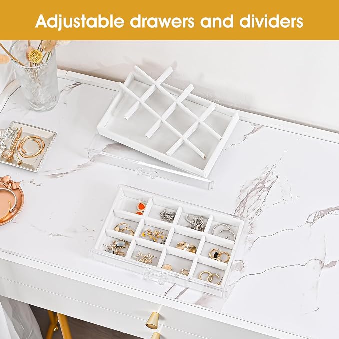 ProCase Earring Holder Organizer Jewelry Box with 3 Drawers, Acrylic Clear Earring Case with Adjustable Velvet Trays for Women - Warmwhite, 3 Layers - Image 2