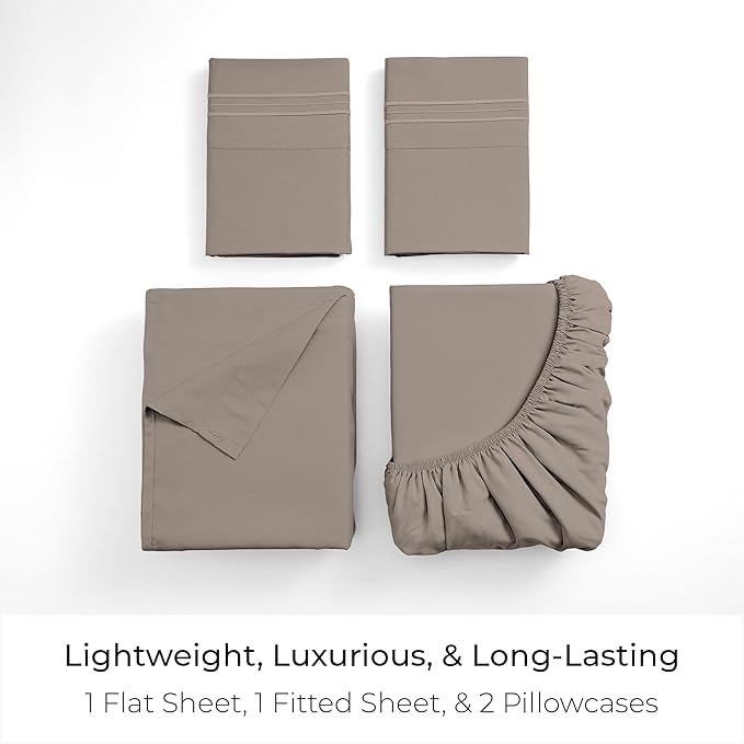 Mellanni King Sheets Set - 4 PC Iconic Collection Bedding - Hotel Luxury, Extra Soft, Cooling Bed Sheets - Wrinkle, Fade, Stain Resistant (King, Tan)