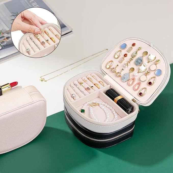 ProCase Travel Size Jewelry Box, Medium Portable Seashell-Shaped Jewelry Case, 2 Layer Mini Jewelry Organizer in PU Leather for Women -Silver - Image 7