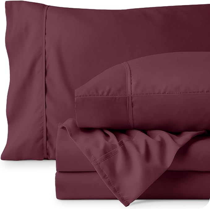 Bare Home Full Sheet Set - 1800 Ultra-Soft Microfiber Full Bed Sheets - Double Brushed - Deep Pockets - Easy Fit - 4 Piece Set - Bedding Sheets & Pillowcases (Full, Burgundy)
