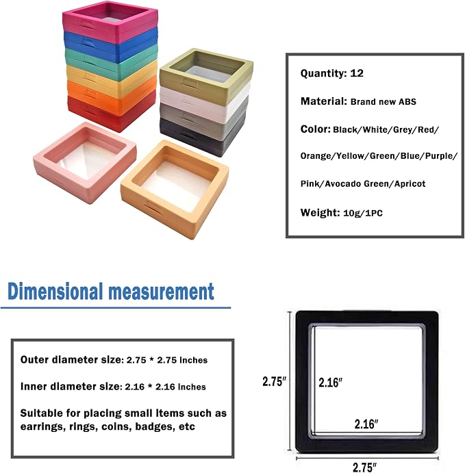 12PCS 3D Floating Frame Display Stand, Jewelry Box, Gift Box, Ornament Organizer, Small Travel Jewelry Box, PE Film Anti-Oxidation, Suspended Display Box Stackable (2.75*2.75，Type 5) - Image 6