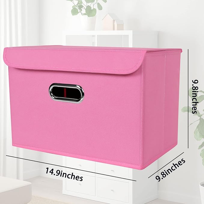 STOREONE Fabric Storage Cube Bins Foldable Organizer Container Collapsible Basket with Lids and Metal Handles, for Home, Bedroom, Closet 8 Pcs (Pink) - Image 2