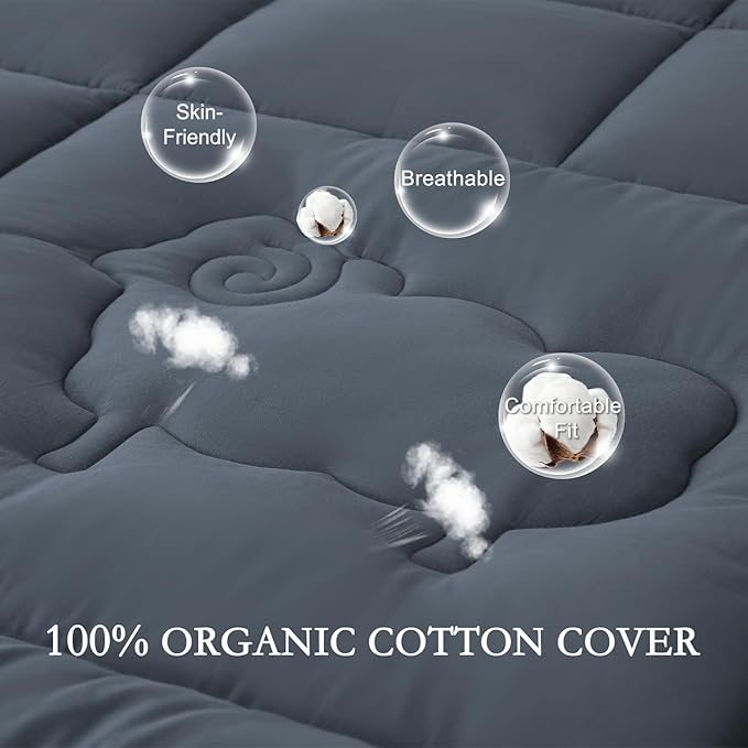 YOUR MOON 100% Organic Wool Mattress Topper Queen Size, 800GSM Natural Wool Filling, Thick Pillow Top Mattress Pad, Back Pain Relief Bed Topper with Cotton Cover, 16" Deep Pocket, 39"x80" (Gray)