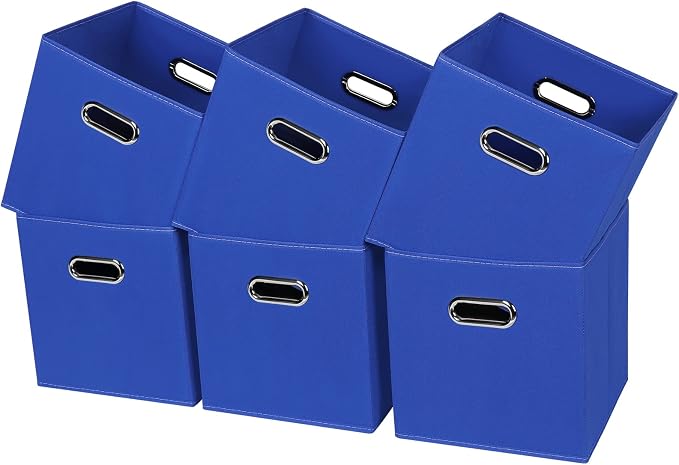 Black Fabric Cubby Storage Bins,13x13x13 Inches ,Cube Organizer Bin Foldable Storage Boxes with Dual Handles Fabric Organizer Box and collapsible Storage basket,Set of 6 ,Dark Blue by Yunkeeper