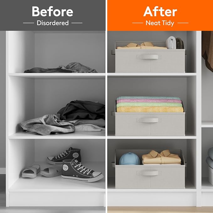 Lifewit Trapezoid Closet Storage Bins for Shelf, 6 Packs Non-woven Closet Organizer Baskets with Handles, Foldable Clothes Containers Boxes for Clothing, Book, Purse, 19L, Large, Light Gray - Image 7
