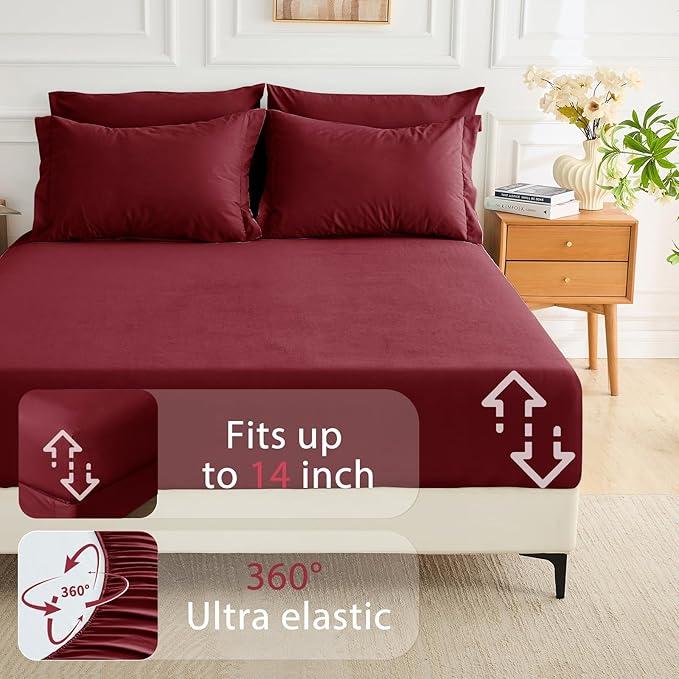 MUXHOMO 7 Pieces Full Comforter Set, Soft Bed in a Bag Full Size, All Season Bedding Set with Comforter, Flat Sheet, Fitted Sheet, Pillowcases & Shams, Burgundy Red