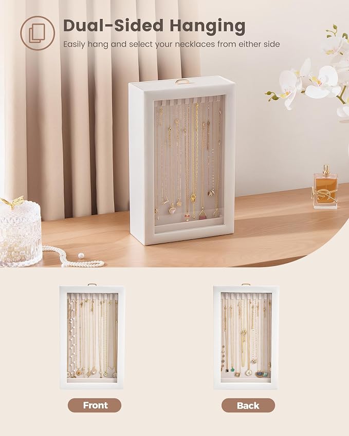 Lolalet Upgraded Double-Sided Hanging Necklace Organizer Box, Jewelry Display Case with Double-Sided Clear Window for Necklaces Bracelets, Tangle-Free Necklace Storage Box, Mothers Day Gift - Image 5