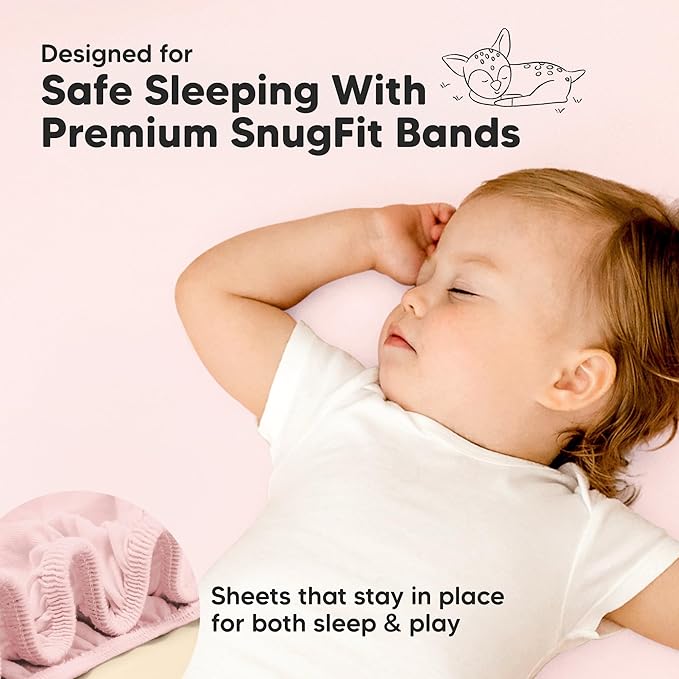 Pack and Play Sheets Fitted - 2-Pack Mini Crib Sheets for Pack N Play Mattress 38x26, Soft & Cozy, Neutral Toddler Playard Bedding, Snug Fitted Mini Baby Crib Mattress Cover Boy, Girl (Mist Rose)