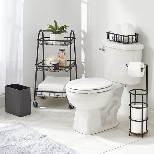 mDesign Small Metal 2.4 Gallon/9 Liter Trash Can Wastebasket Garbage Bin for Bathroom, Slim Rubbish Waste Bin Trashcans - Mirri Collection - Graphite Gray - Image 5
