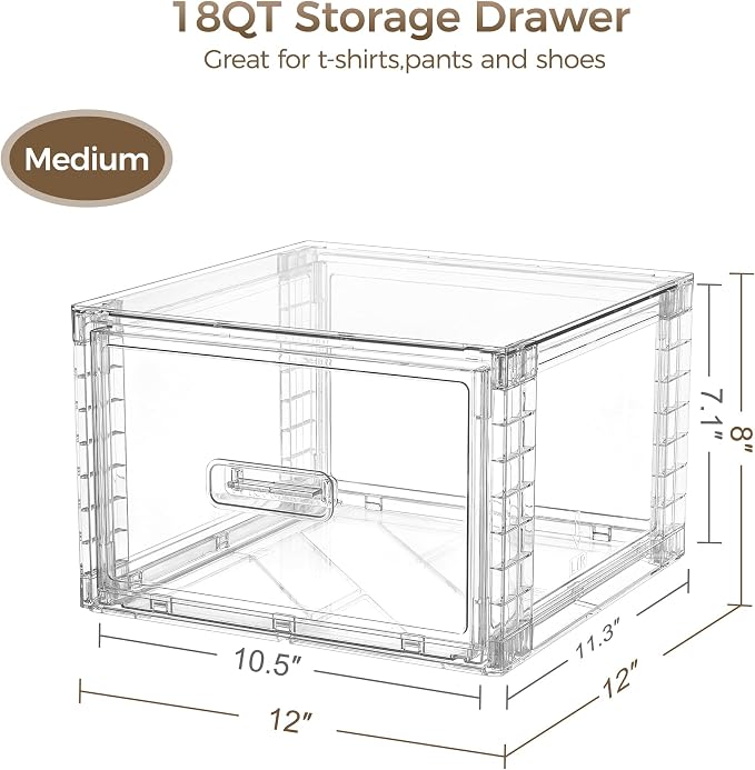 Vtopmart 4 Pack 18QT Clear Stackable Storage Drawers,Easily Assemble Closet Organizers,Plastic Storage Bins for Bathroom,Cabinet,Kitchen Pantry,Under Sink Organization(Medium) - Image 2