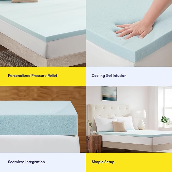 Full Size Mattress Topper 3 Inch Gel Infused Memory Foam Cooling Pad CertiPUR US Certified - Enhance Sleep Quality with Pressure Relief and Temperature Regulation, Full, Blue, 3 Inch Thick