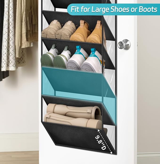 AOODA 10 Tier Clear Over the Door Shoe Organizer Storage, Deep Pockets Large Hanging Shoe Rack for Closet Door, Fit 20 Pairs Shoe Holder Hanger for Sneakers, Boots (Black) - Image 3