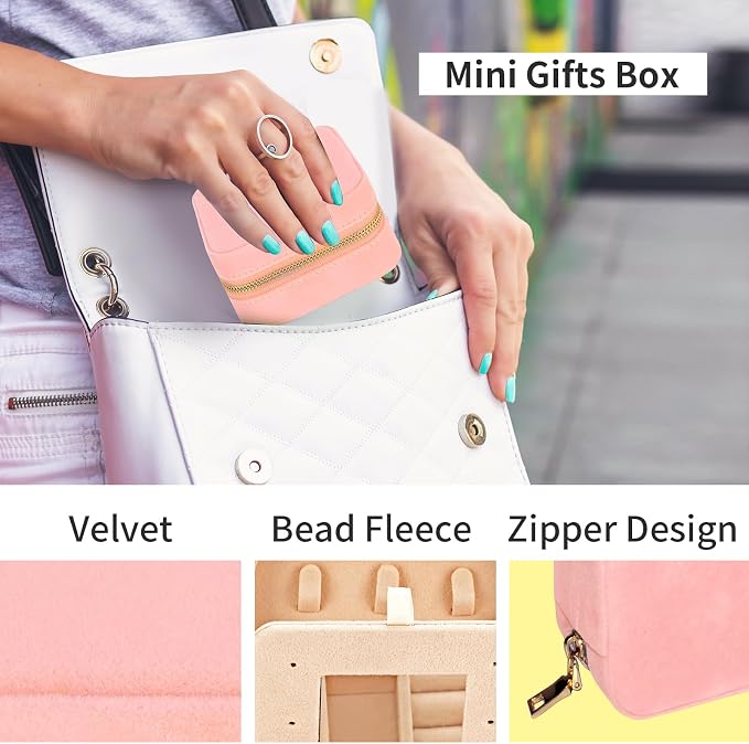 Smileshe Travel Velvet Jewelry Box with Mirror, Mini Gifts Case for Women Girls, Small Portable Organizer Boxes for Rings Earrings Necklaces Bracelets - Image 7