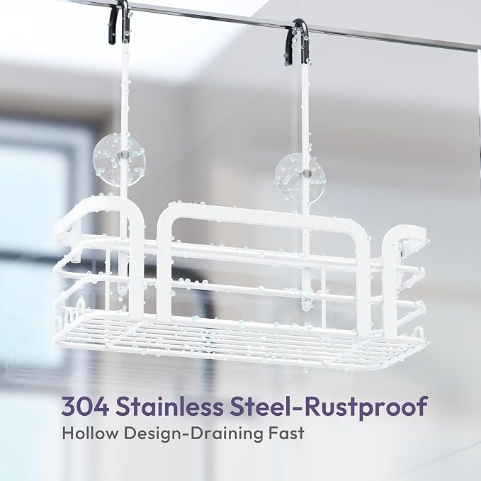 SWTYMIKI Shower Caddy Hanging Organizer - Over the Door Shower Caddy with 6 Hooks, 2 Installation Ways, Stainless Steel Rustproof Bathroom Organizer, White - Image 7