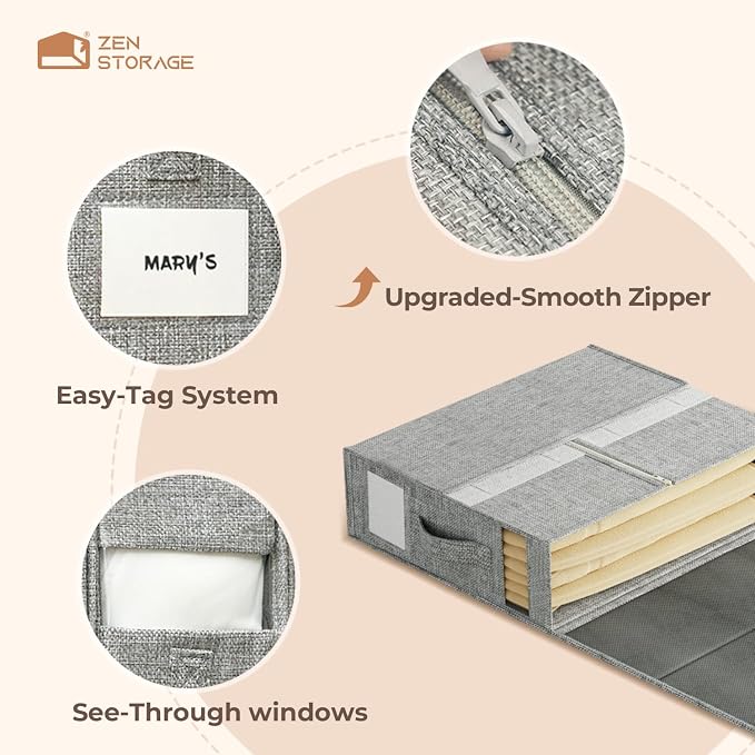 6Pack Sheet Organizers and Storage - King/Queen Size Sheet Storage Organizer with Window, Foldable & Dustproof Sheet Organizer for Linen Closet for Summer Blankets & Sheet Sets,Grey - Image 5