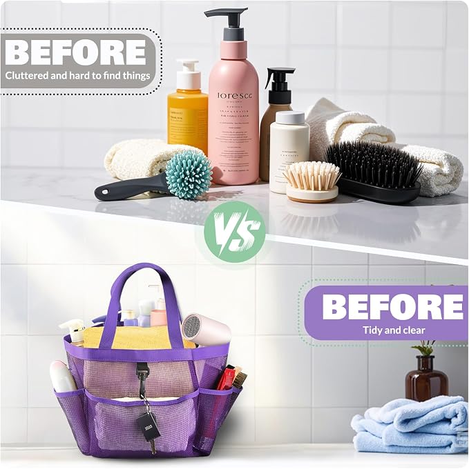 LOYEE Mesh Shower Caddy Portable for College Dorm Room Essentials with 8 Pockets, Shower Bag for Beach, Swimming, Gym, Travel, Bathroom(All purple) - Image 5