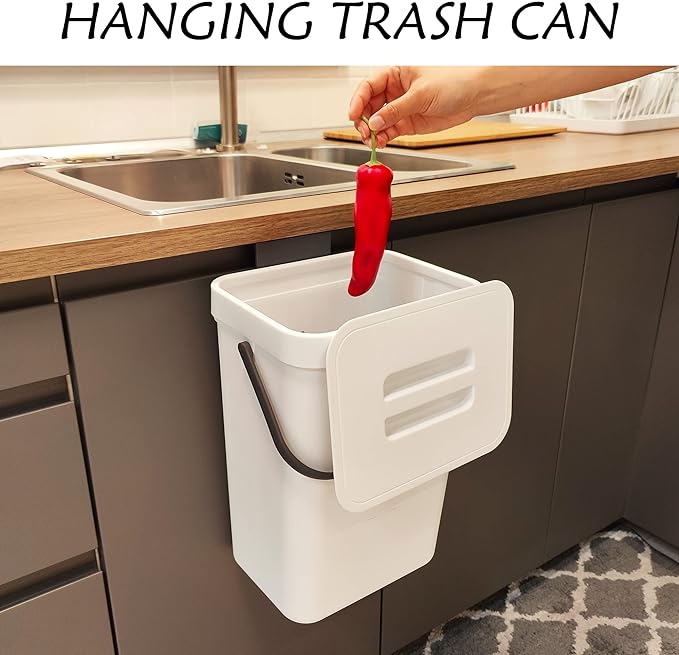 stonespace Hanging Trash Can, 3.2 Gallon/12L Small Waste Bin with Lid for Kitchen Cabinet Door or Under Sink, Bathroom Trash Bin with Lid, Food Waste Bin, 1 Pack White - Image 3