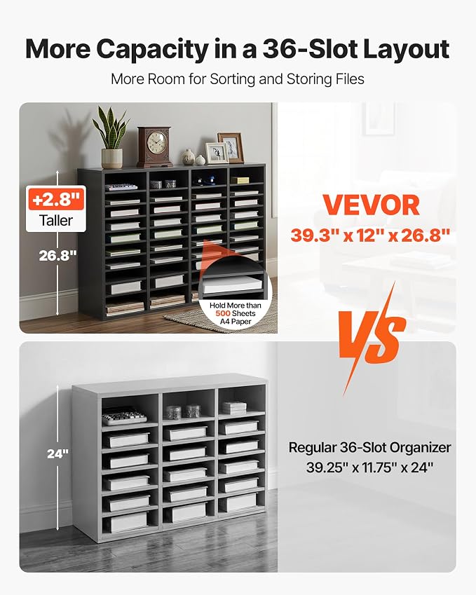 VEVOR Literature Organizer, 36 Compartments Office Mailbox with Adjustable Shelves, Wooden Mailbox Sorter Medium Density Fiberboard Office Home Classroom Storage for Files, Documents, Papers, Grey - Image 7